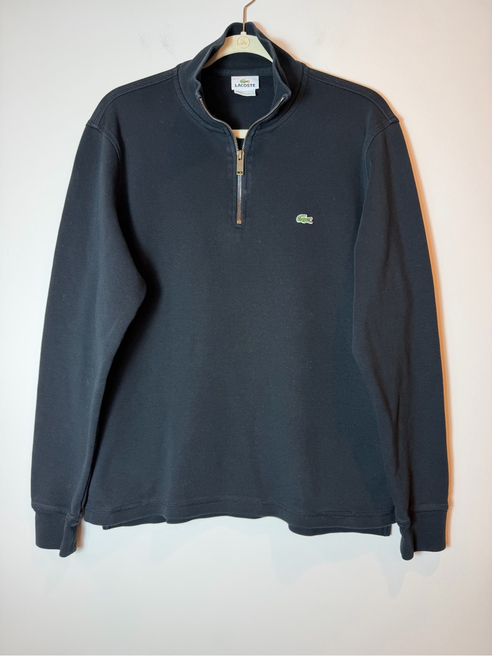 Lacoste Men's Black Quarter-Zip Cotton Fleece Sweatshirt Sz 5 Large